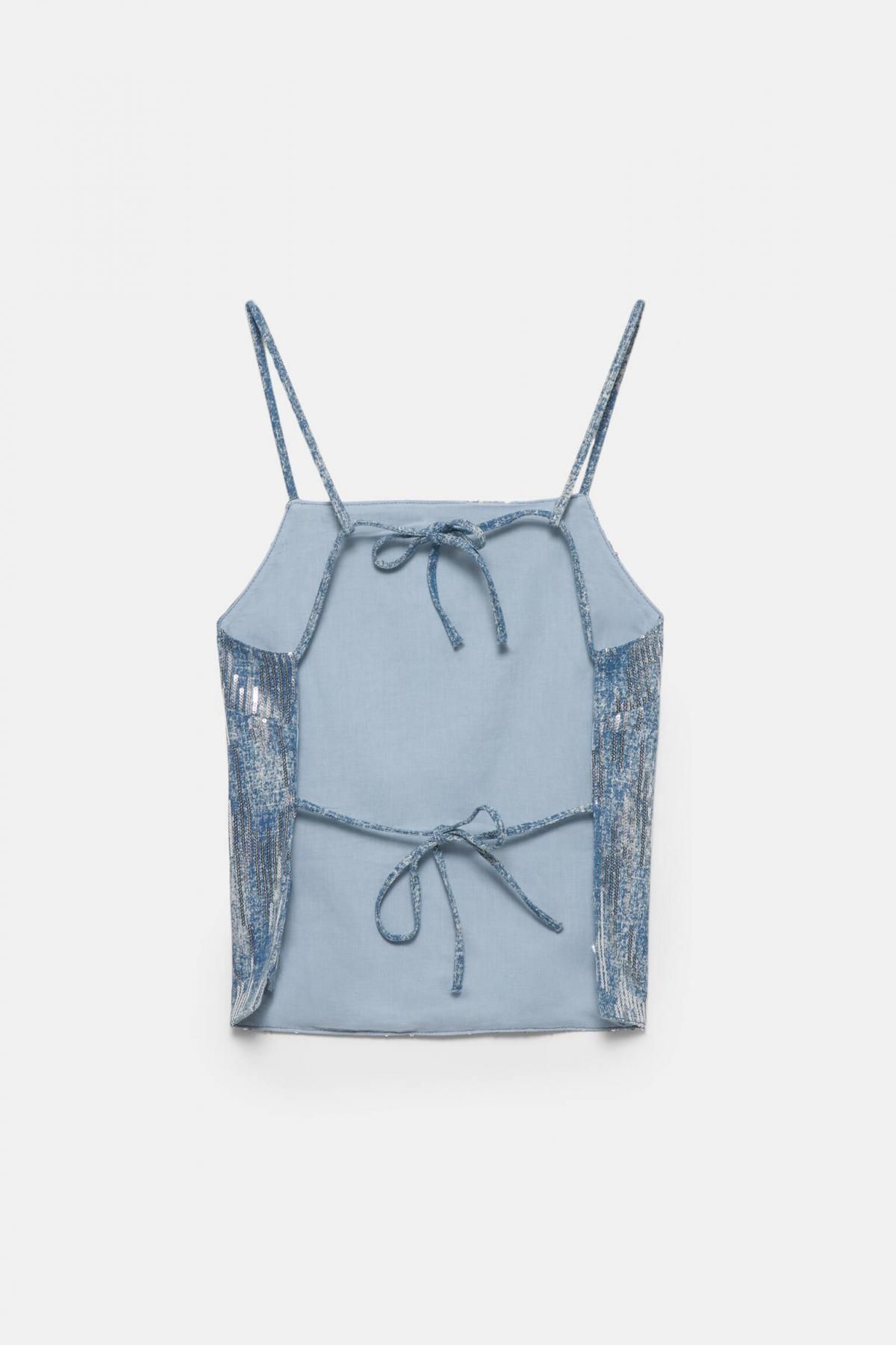 풀앤베어 시퀸 스트랩 슬리브리스 탑 7474/315 PALE BLUE - 상세 이미지 5
