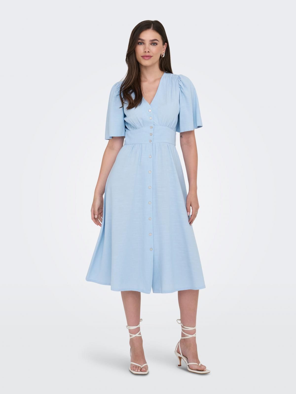 제이디와이 데일리 브이넥 플레어 미디 원피스 15367092_1966 BLUE / CHAMBRAY BLUE - 상품 이미지
