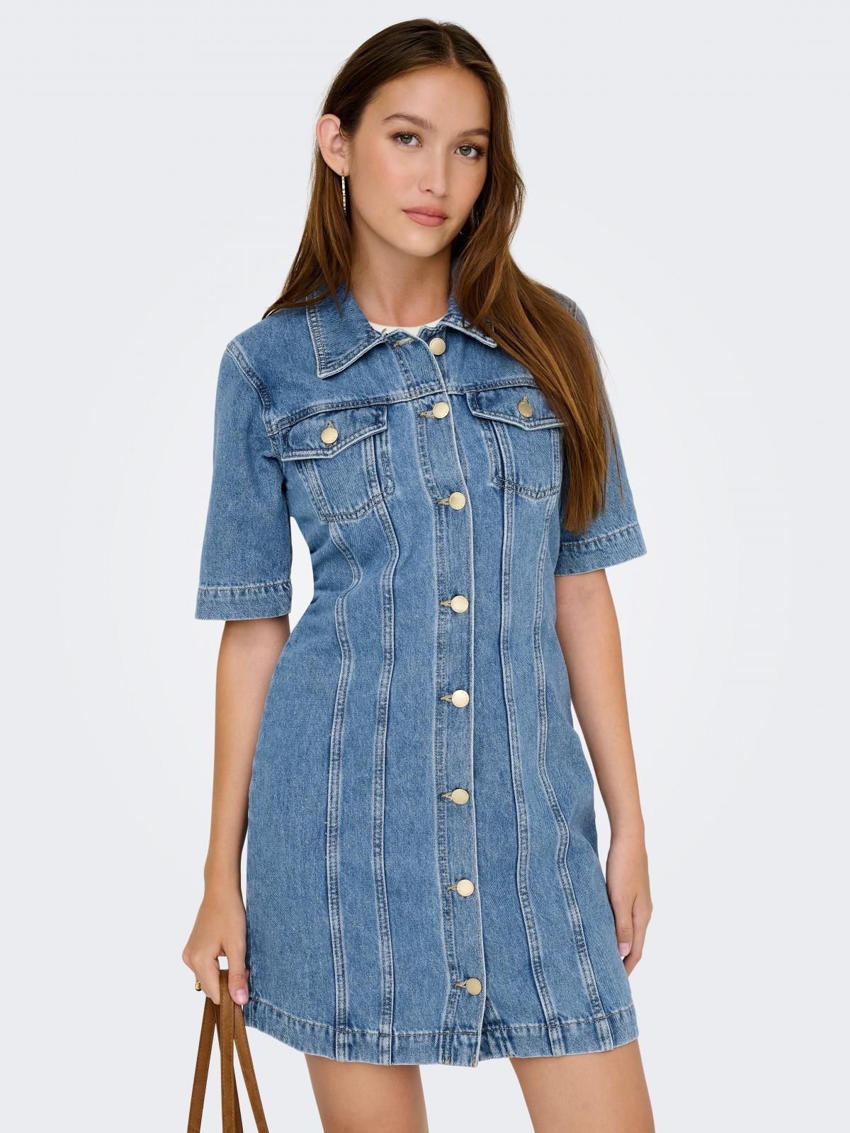 온리 데님 미니 원피스 셔츠카라 15359077_2115 BLUE / MEDIUM BLUE DENIM - 상품 이미지