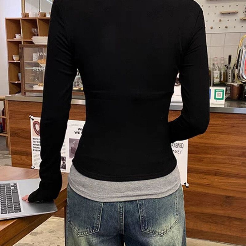 여성 배색 카라 슬림핏 긴팔 폴로티 데일리 캐주얼 오피스룩 출근룩 코디템 기본 가을 봄 - 상세 이미지 4
