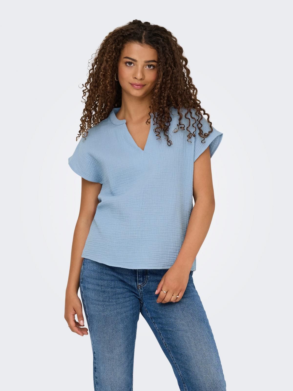제이디와이 브이넥 벨소매 반팔 블라우스 15317398_3013 BLUE / SOFT CHAMBRAY - 상세 이미지 2