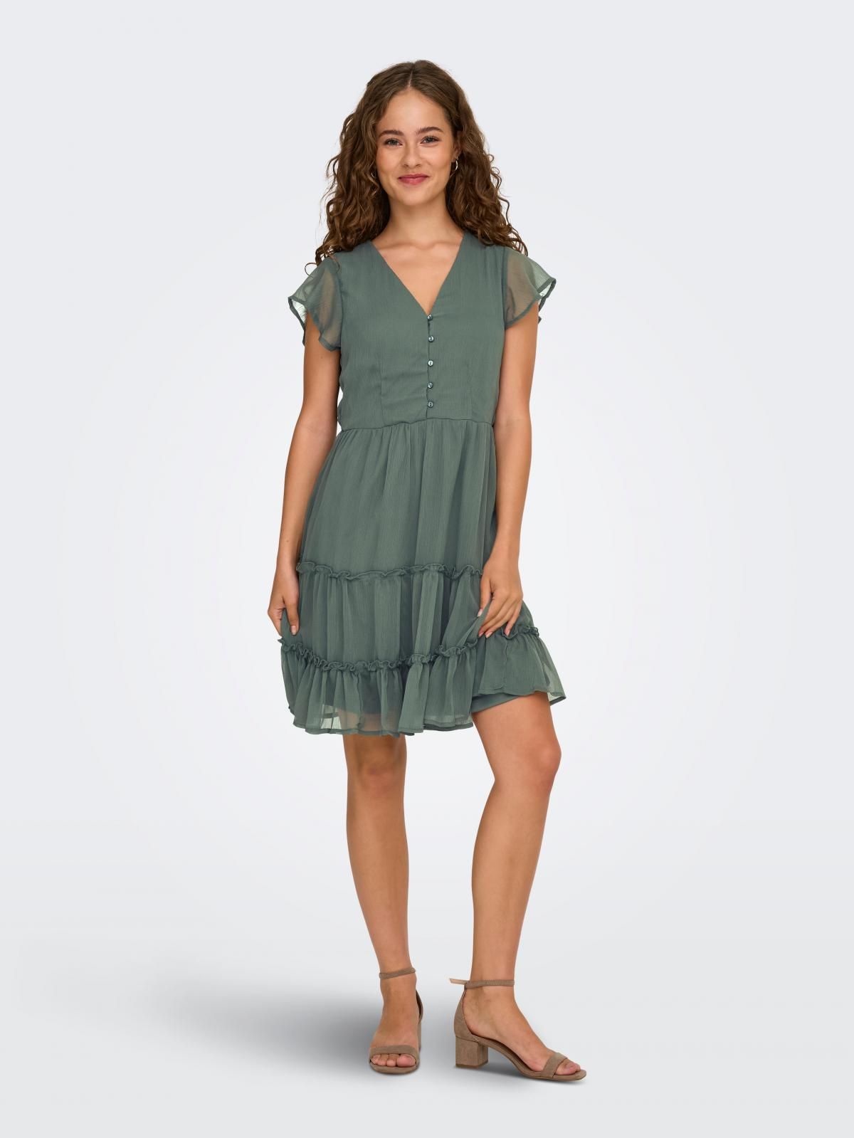 온리 프릴 브이넥 미니 원피스 15272750_1469 GREEN / BALSAM GREEN - 상품 이미지
