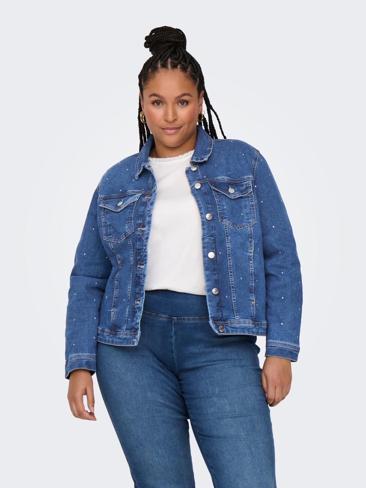 온리 빅사이즈 펄 장식 데님 재킷 15351337_2115_1195317 BLUE / MEDIUM BLUE DENIM - 상품 이미지