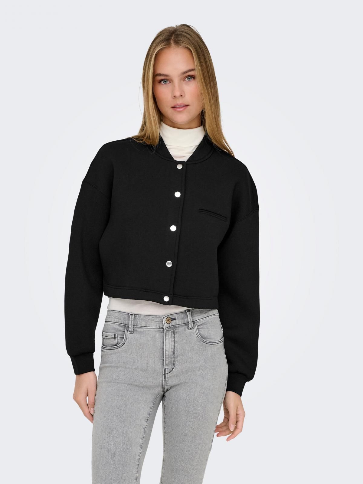 온리 미니멀 크롭 베이스볼 봄버 재킷 15347322_2161 BLACK / BLACK - 상품 이미지