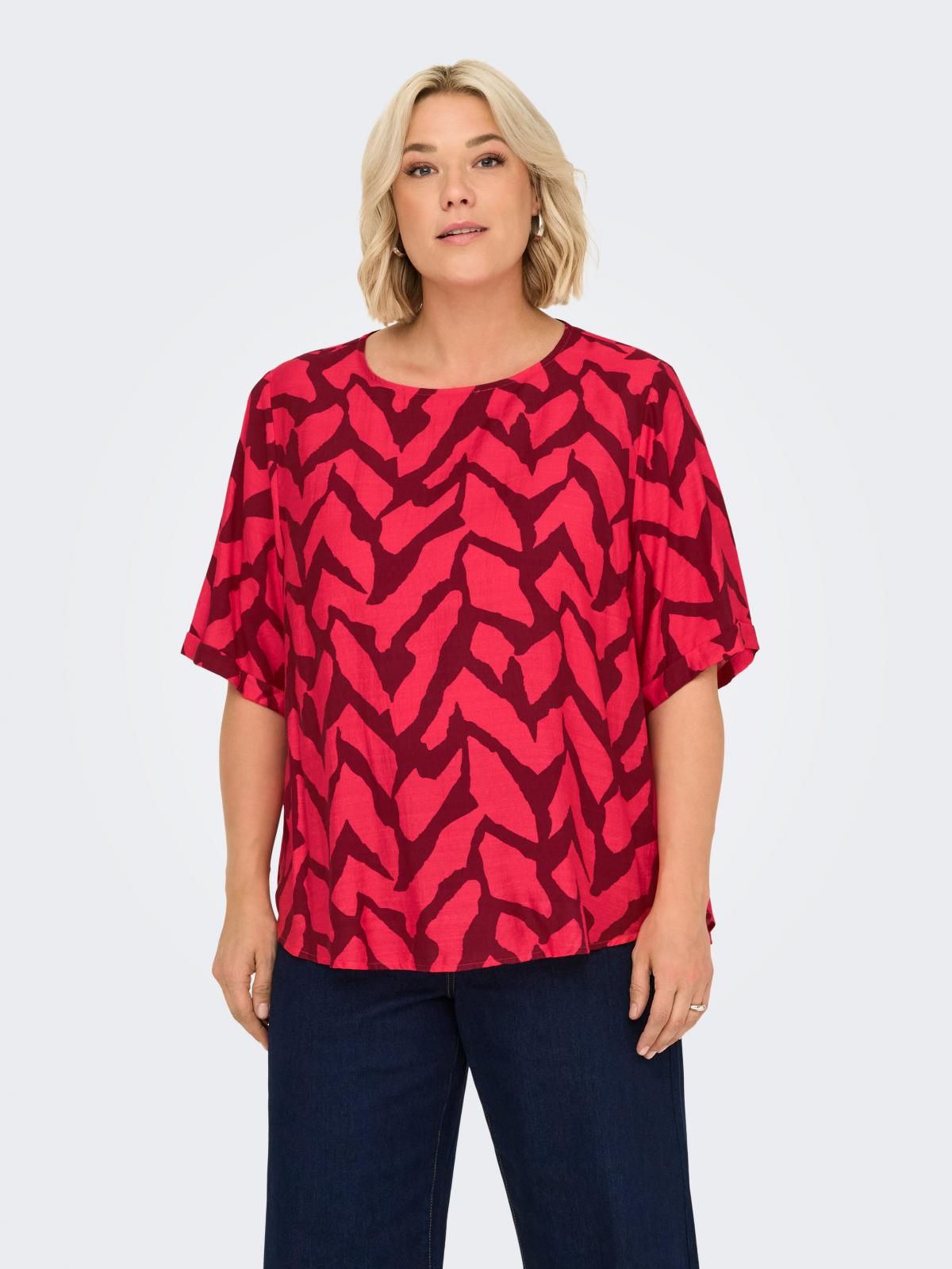온리 트렌디 패턴 라운드넥 반팔 티셔츠 15355718_733_1212287 ROSE / HIBISCUS - 상품 이미지
