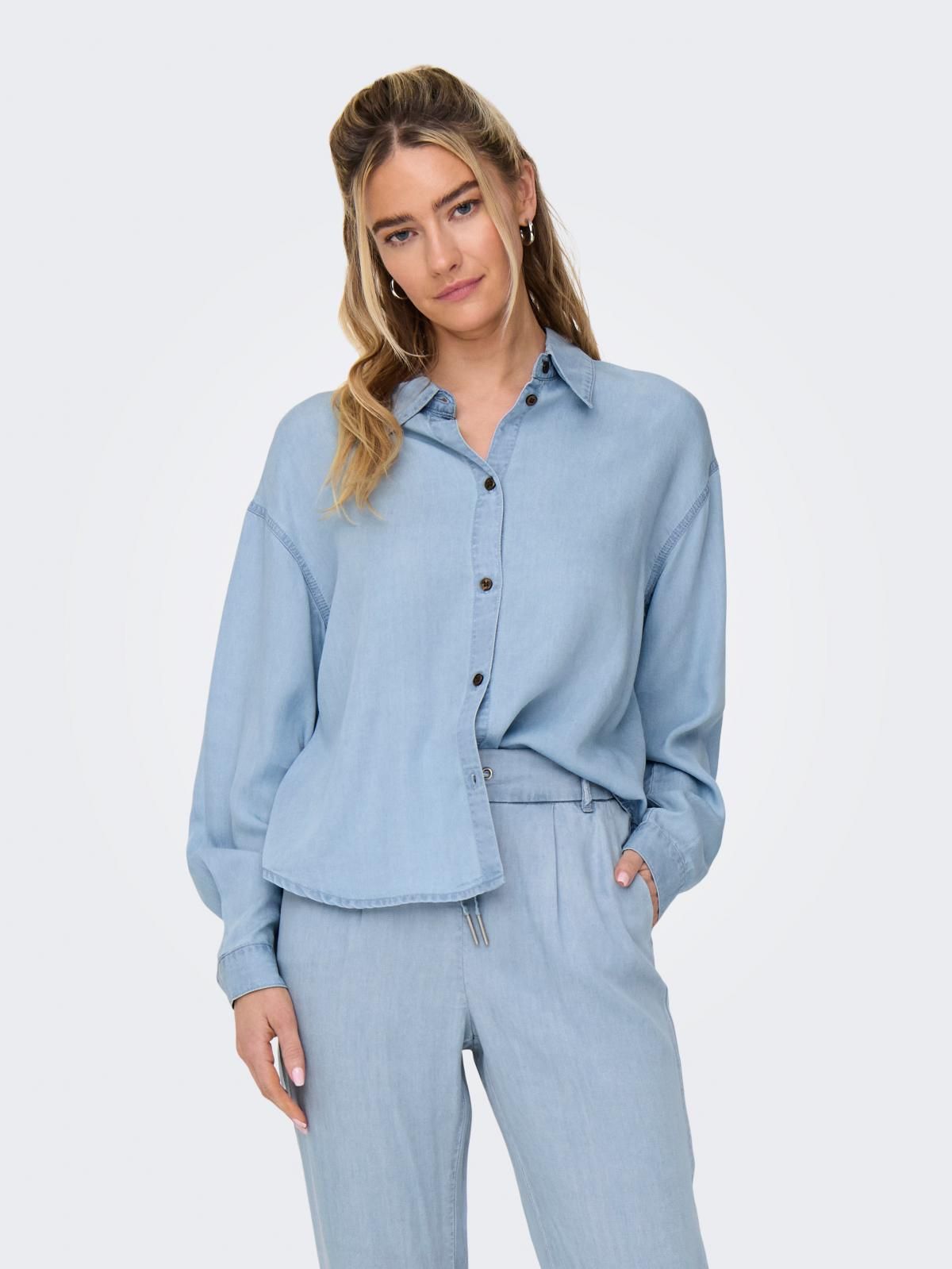 온리 루즈핏 드롭숄더 롱 셔츠 15337928_2116 BLUE / LIGHT BLUE DENIM - 상품 이미지