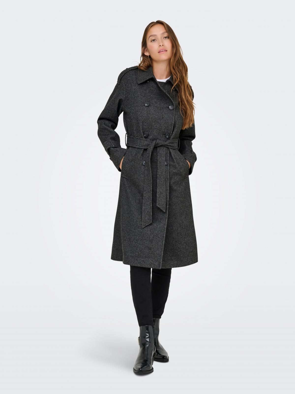 온리 클래식 더블버튼 벨트 트렌치코트 15363034_2383 GREY / DARK GREY MELANGE - 상세 이미지 2