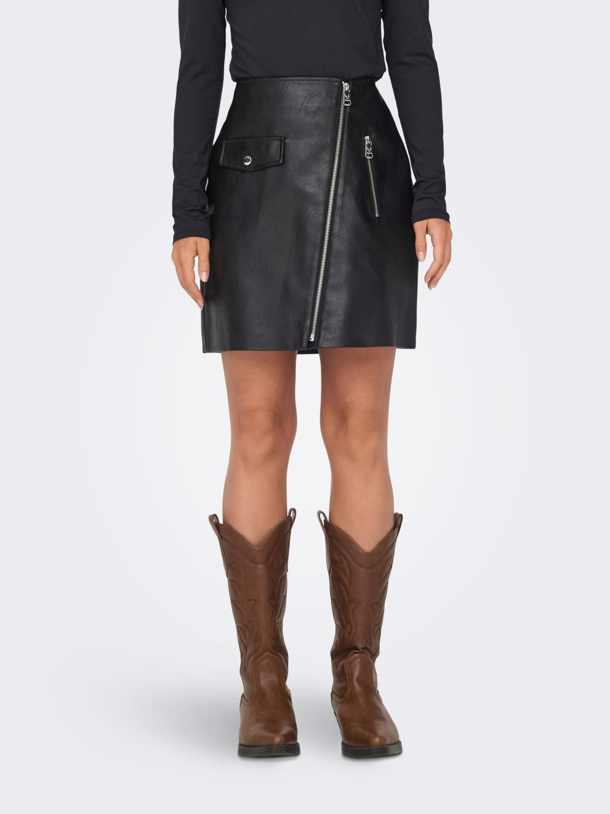 온리 테크니컬 페이크레더 미니 스커트 15321936_2161 BLACK / BLACK - 상품 이미지