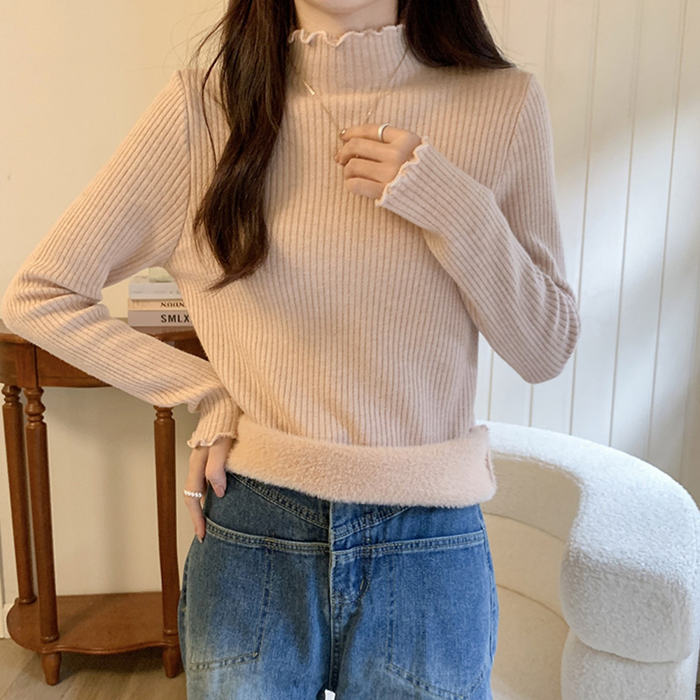 반목폴라 프릴넥 물결 겨울 융기모 세미크롭 니트 이미지 6