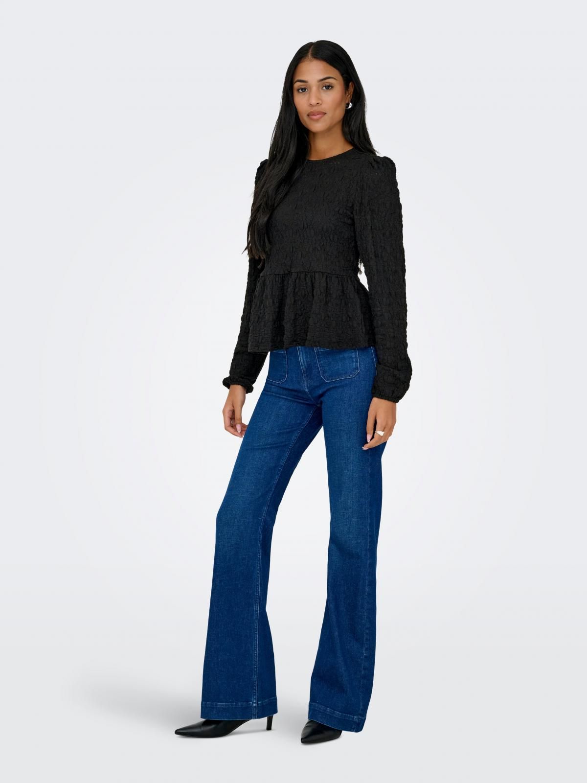 온리 페미닌 볼륨핏 블랙 페블럼 블라우스 15364740_2161 BLACK / BLACK - 상세 이미지 5