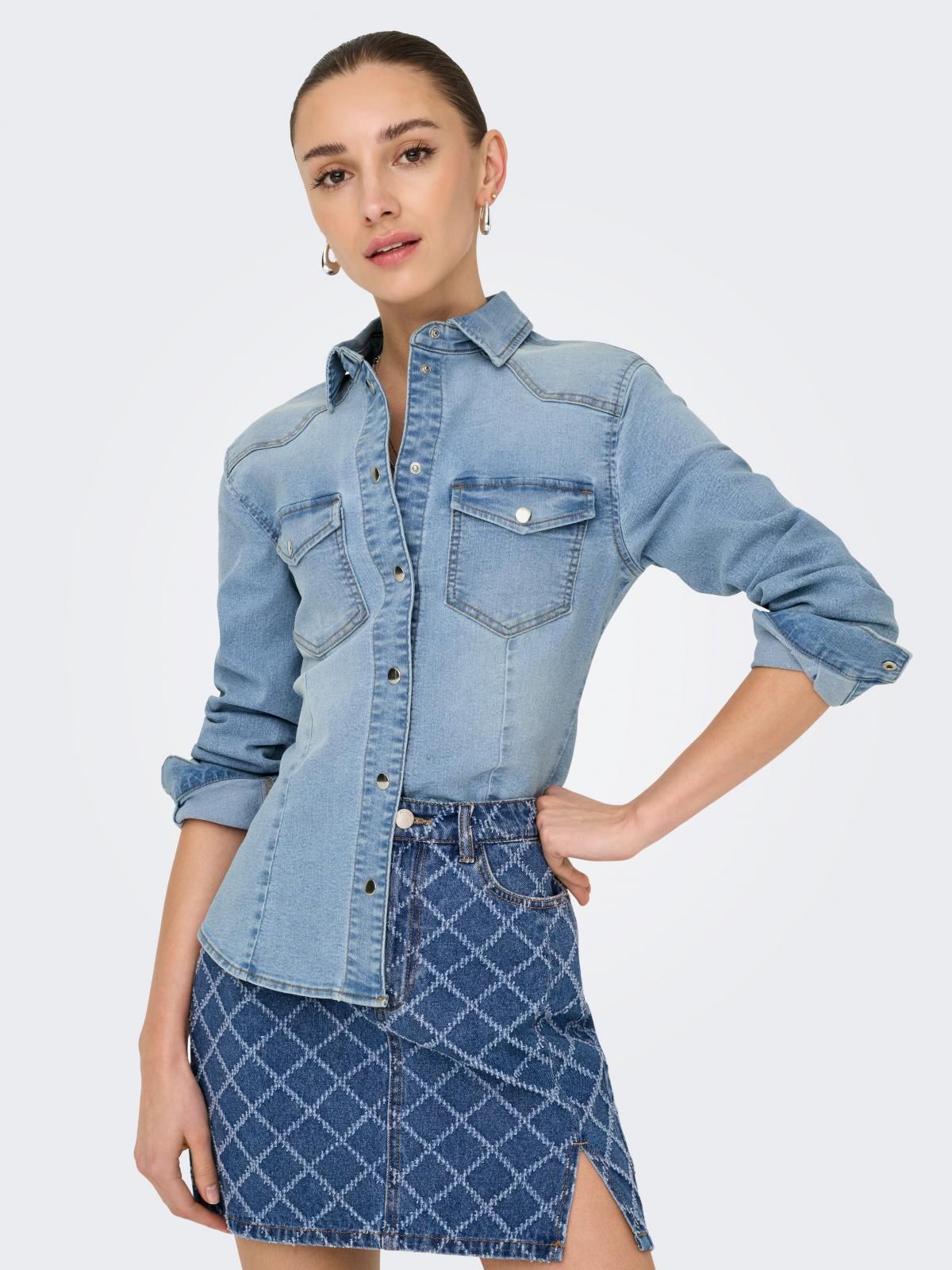 제이디와이 트렌디 데님 긴팔 셔츠 15353407_2115 BLUE / MEDIUM BLUE DENIM - 상품 이미지
