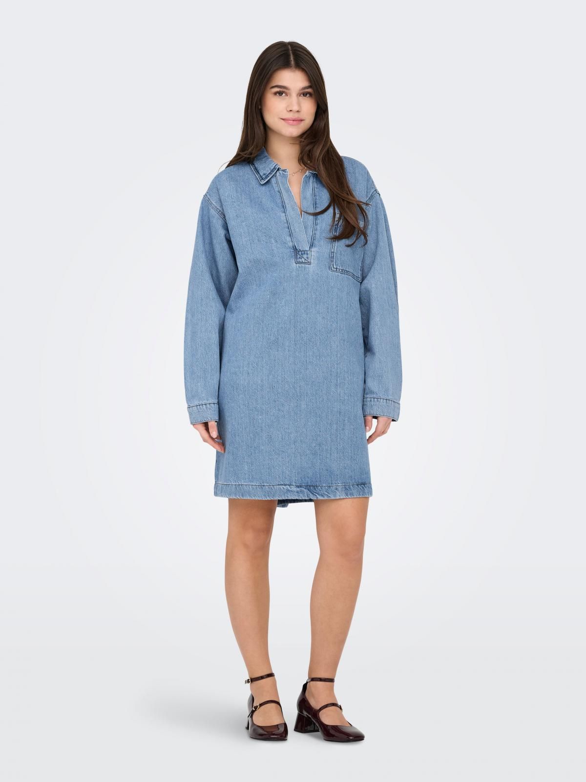 온리 루즈핏 데님 셔츠카라 원피스 15353209_2116 BLUE / LIGHT BLUE DENIM - 상품 이미지