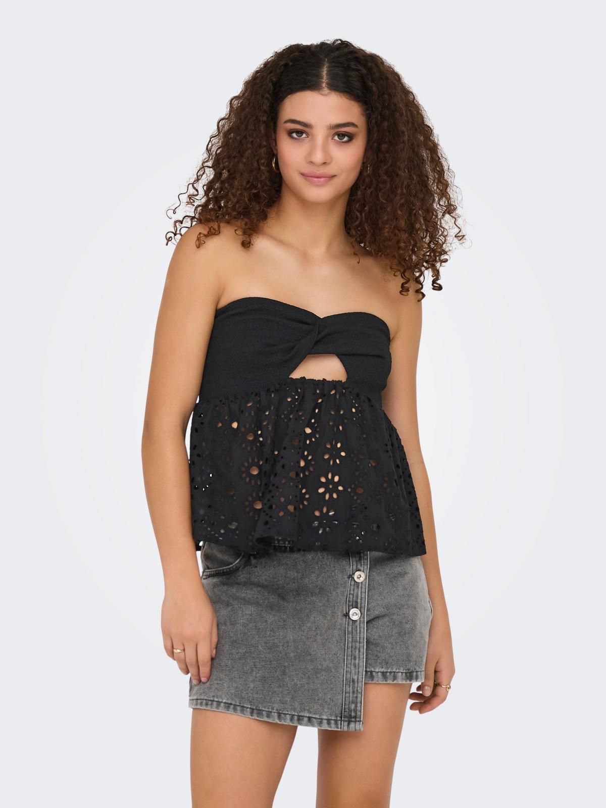 온리 펀칭 자수 튜브탑 오프숄더 블랙 15344871_2161 BLACK / BLACK - 상세 이미지 2