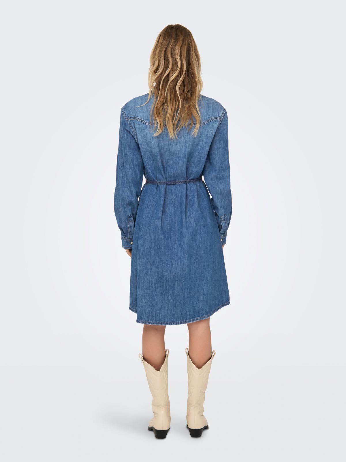 온리 데님 셔츠카라 벨티드 미니 원피스 15354317_2115 BLUE / MEDIUM BLUE DENIM - 상세 이미지 3
