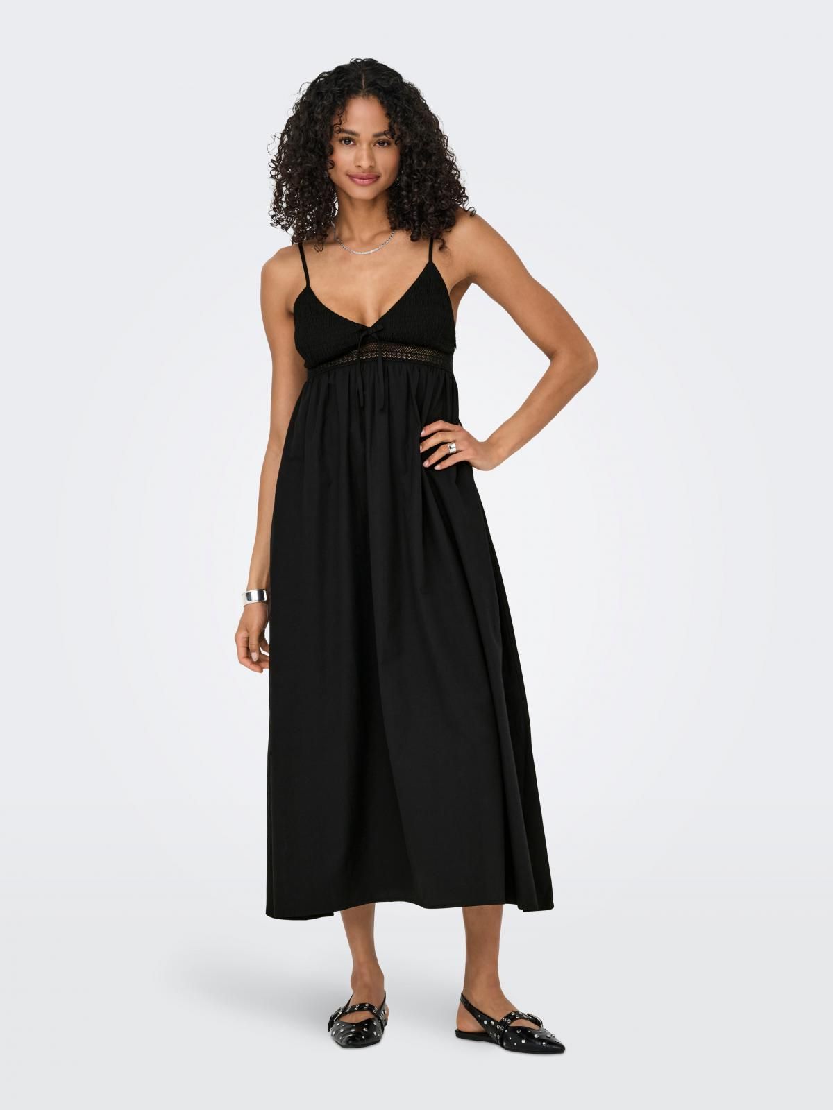 온리 트렌디 스트랩 브이넥 롱 원피스 15348867_2161 BLACK / BLACK - 상세 이미지 5