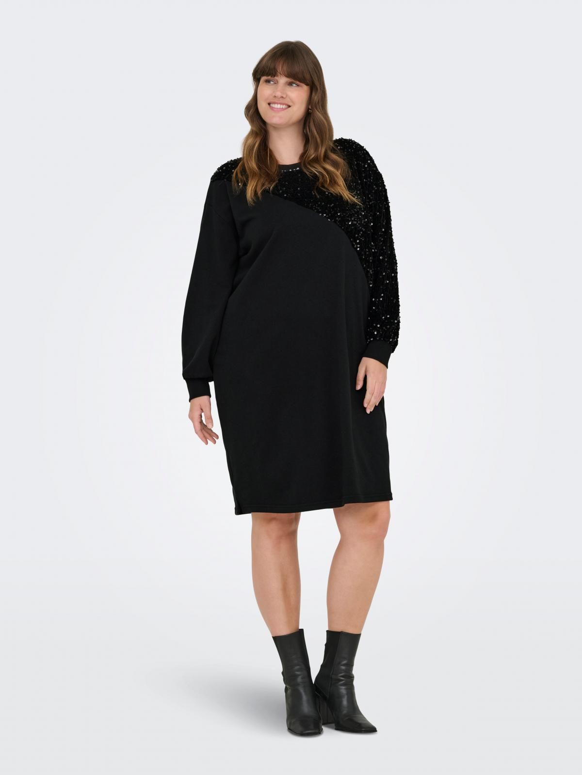 온리 빅사이즈 글리터 스웨트 미디 원피스 15366721_2161 BLACK / BLACK - 상세 이미지 5