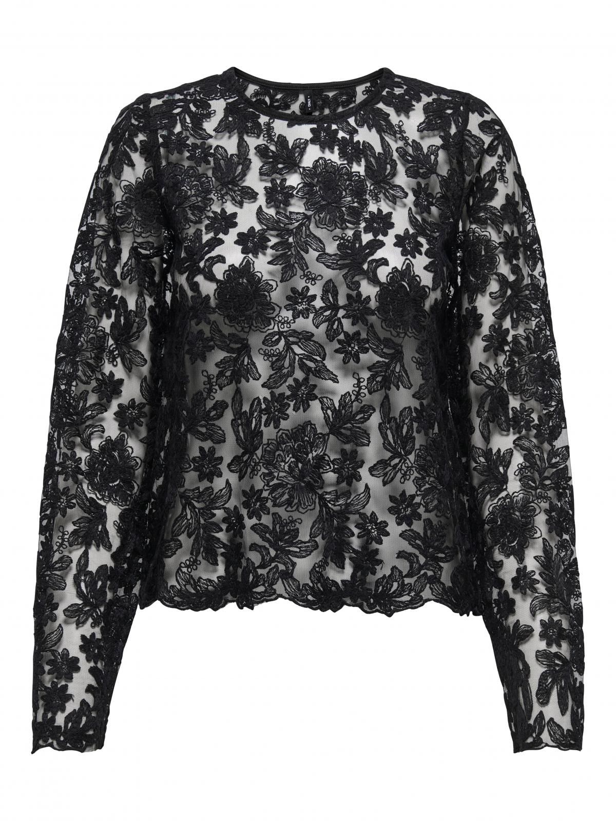 온리 레이스 시스루 블랙 퍼프소매 블라우스 15364735_2161 BLACK / BLACK - 상세 이미지 4