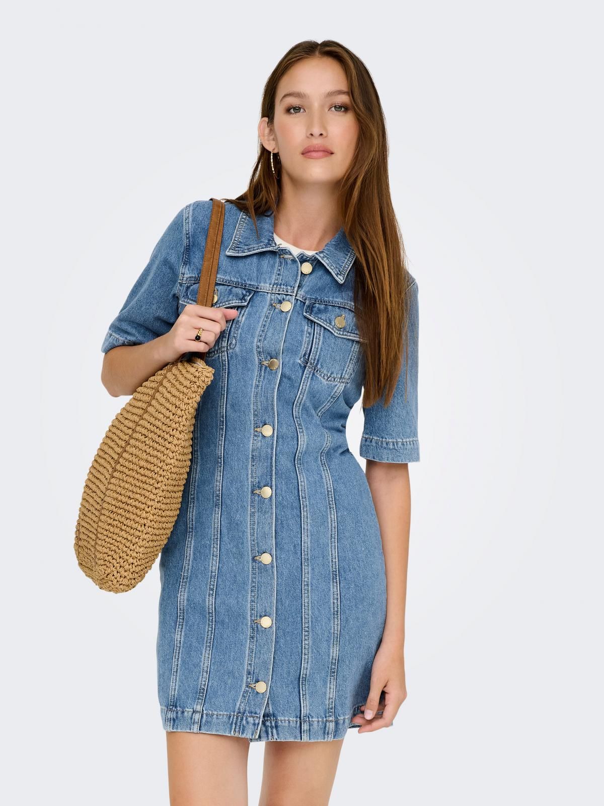 온리 데님 미니 원피스 셔츠카라 15359077_2115 BLUE / MEDIUM BLUE DENIM - 상세 이미지 2