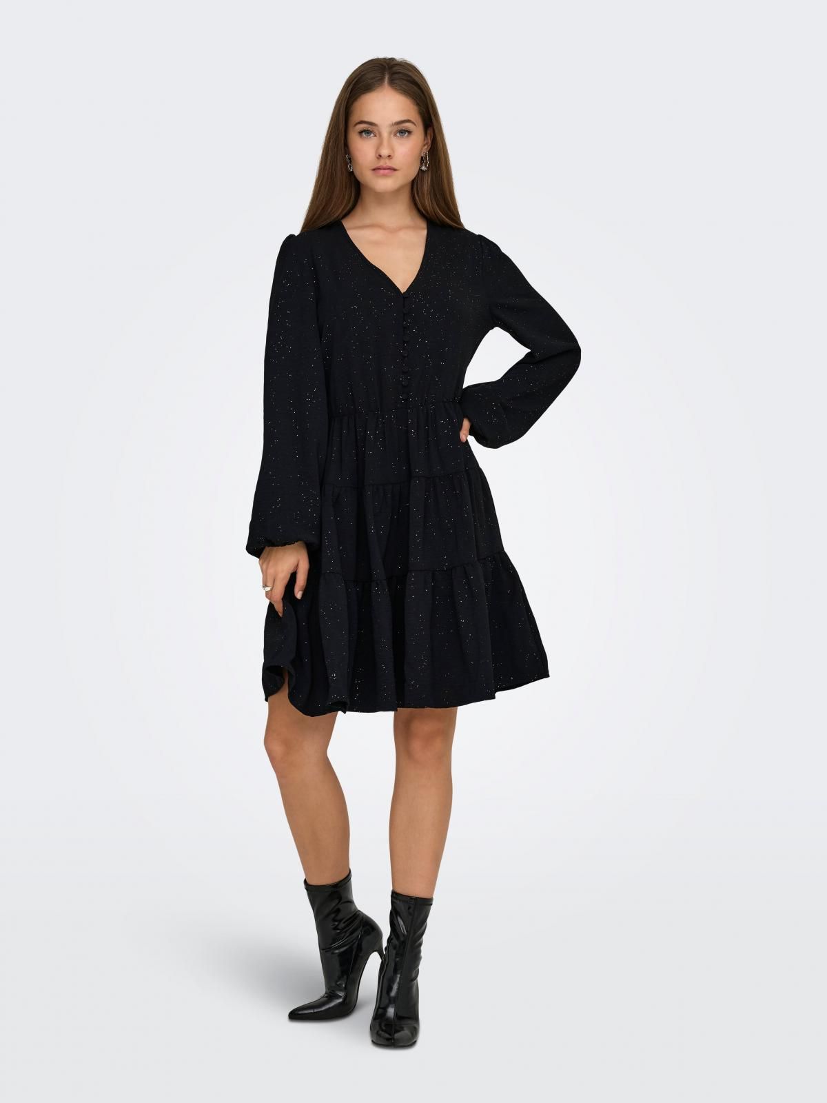 온리 오버핏 브이넥 글리터 미니 원피스 15360907_2161 BLACK / BLACK - 상품 이미지