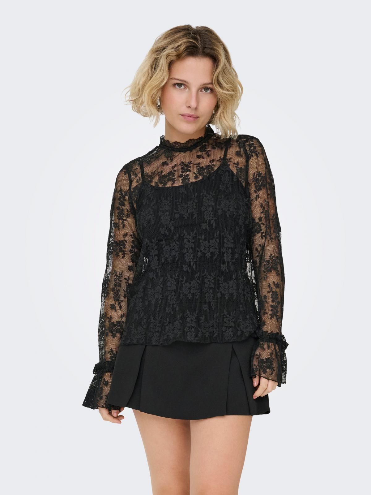 온리 레이스 시스루 블랙 블라우스 15375176_2161 BLACK / BLACK - 상품 이미지