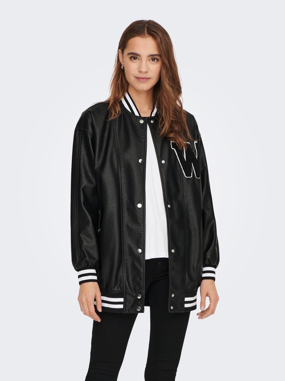 온리 테크니컬 레더 베이직 블랙 봄버 재킷 15277722_2161_1001777 BLACK / BLACK - 상품 이미지