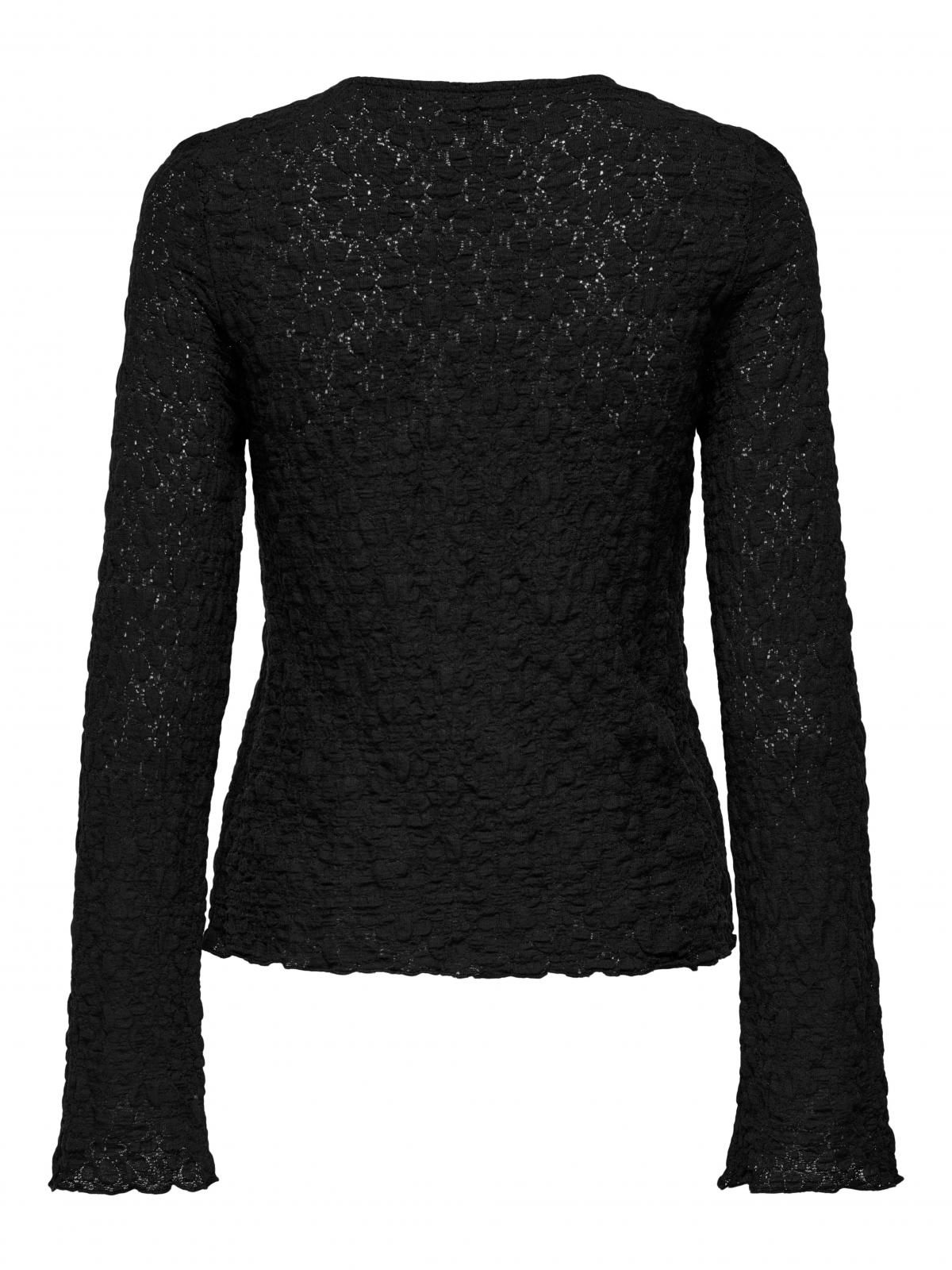 온리 레이스 디테일 라운드넥 긴팔 탑 15364743_2161 BLACK / BLACK - 상세 이미지 4