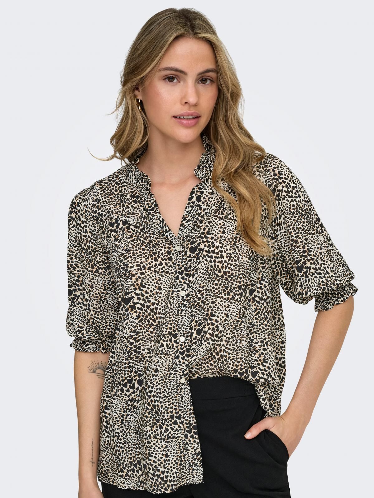 온리 레오파드 프린트 7부소매 블라우스 15332997_115_1244467 BEIGE / PUMICE STONE - 상품 이미지
