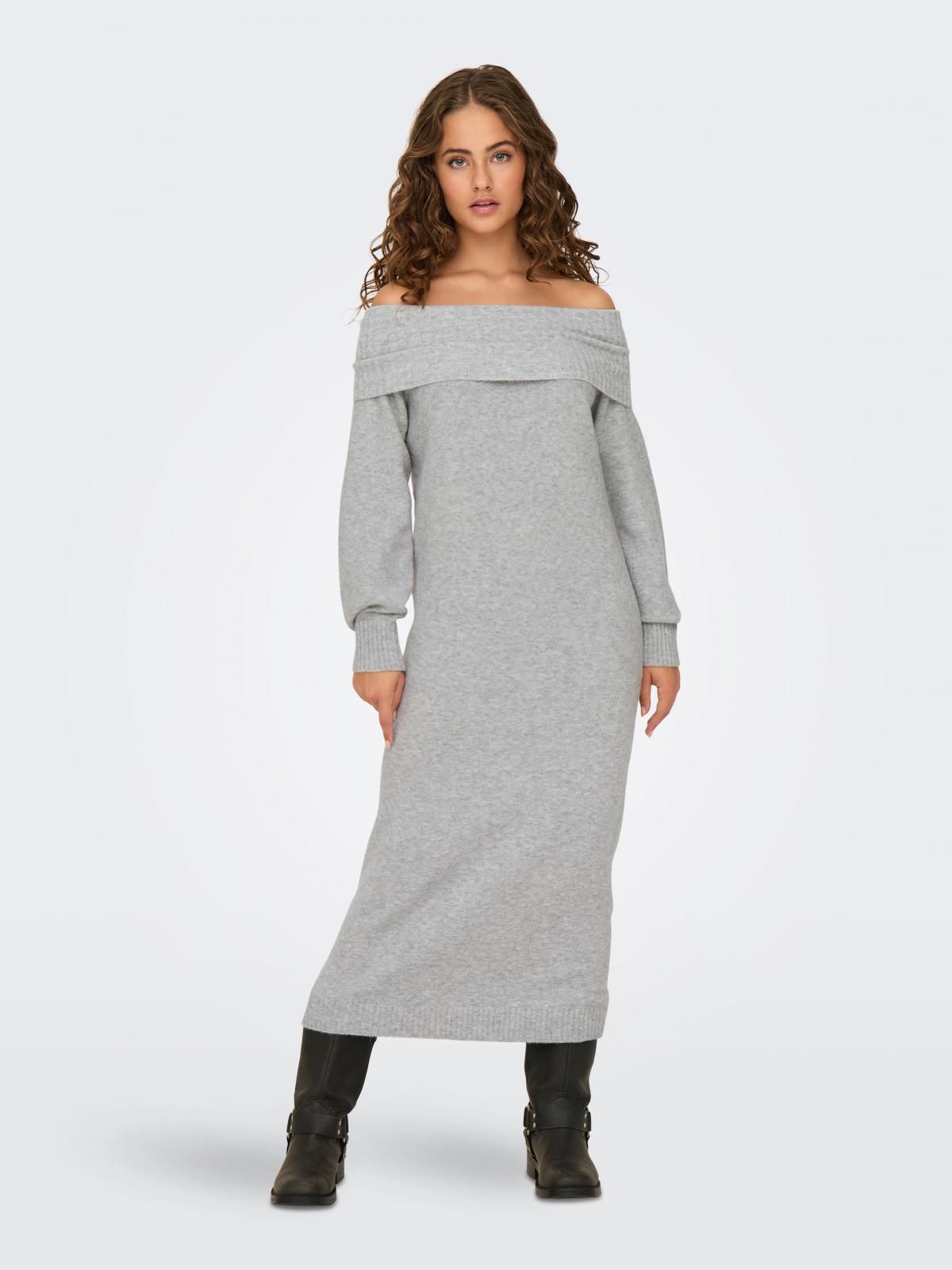 온리 테크니컬 니트 오프숄더 롱 원피스 15335398_2381 GREY / LIGHT GREY MELANGE - 상세 이미지 5