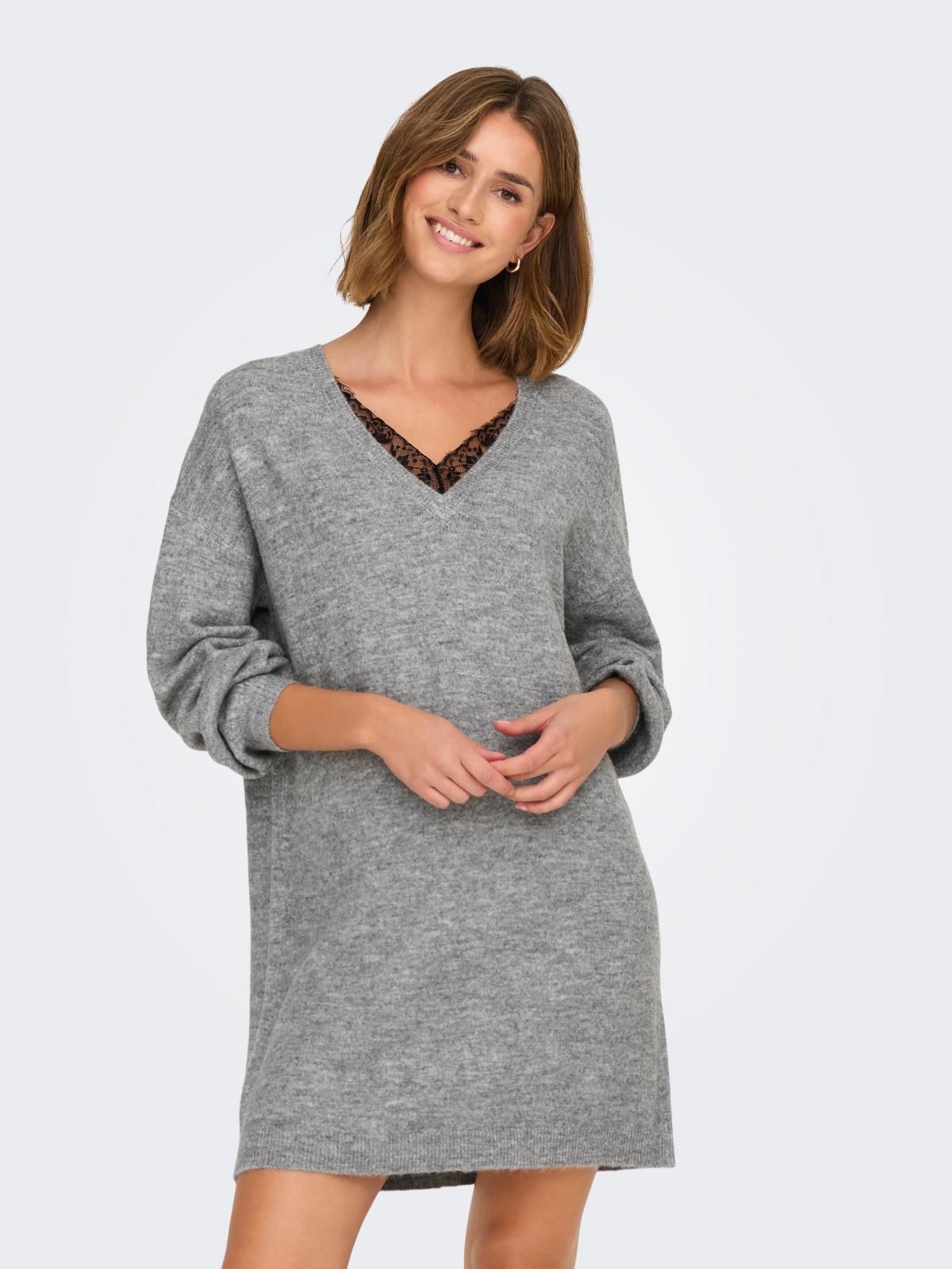 온리 레이스 니트 브이넥 미니 원피스 15329231_2381_1129235 GREY / LIGHT GREY MELANGE - 상품 이미지