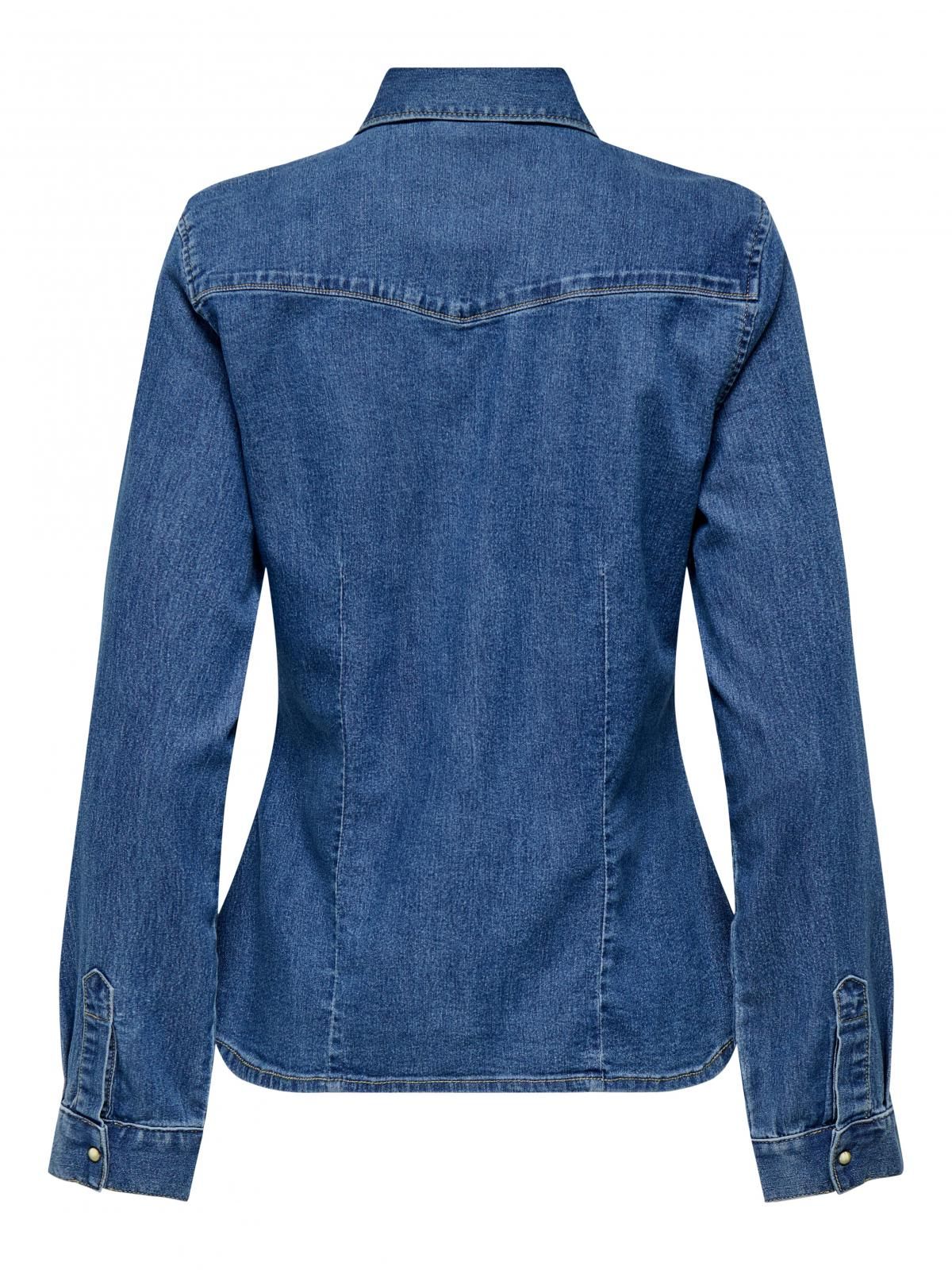 온리 테크니컬 데님 스티치 긴팔 셔츠 15352339_2114 BLUE / DARK BLUE DENIM - 상세 이미지 4