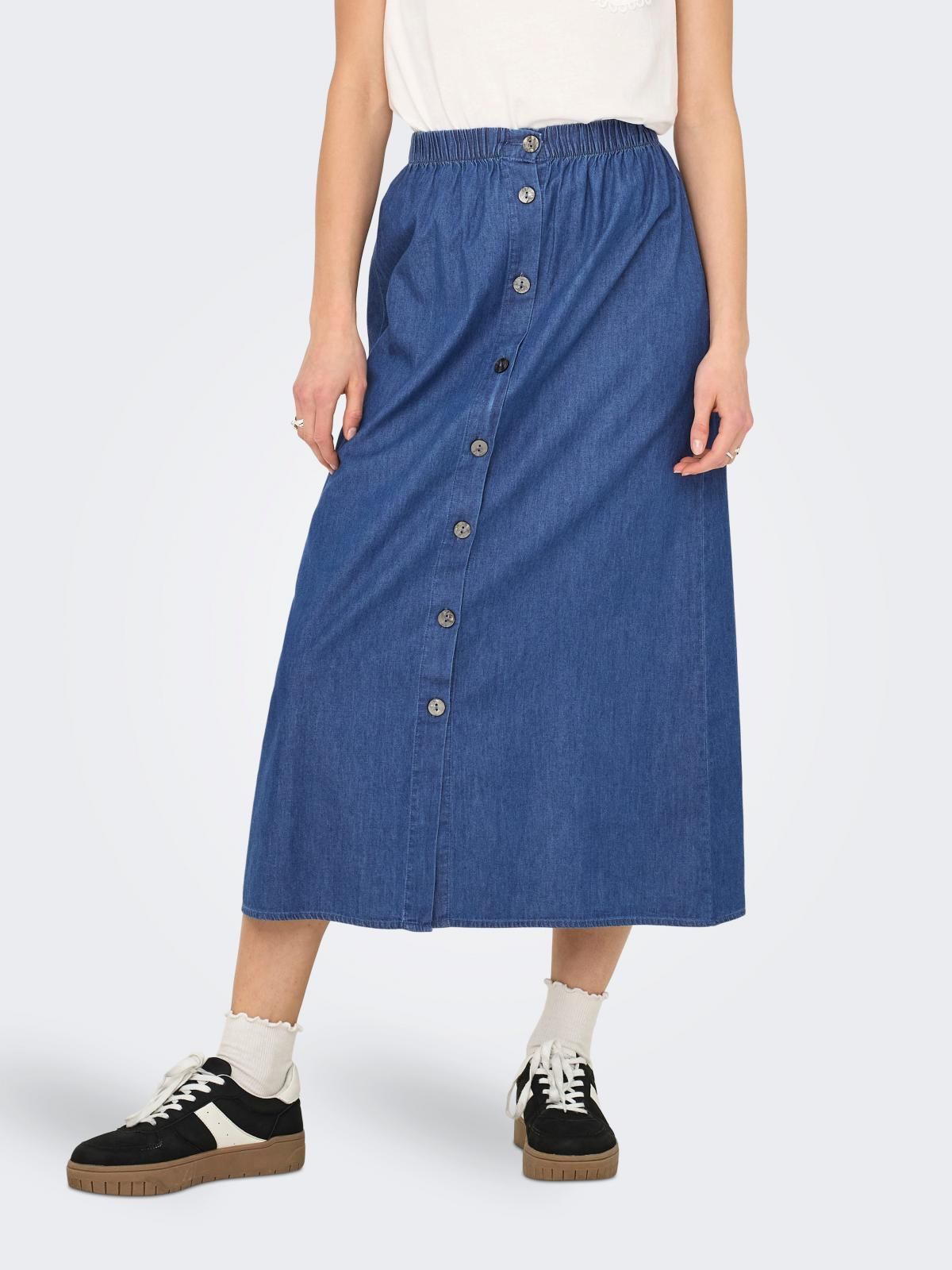 온리 데님 버튼 롱스커트 밴딩 15348894_2115 BLUE / MEDIUM BLUE DENIM - 상품 이미지