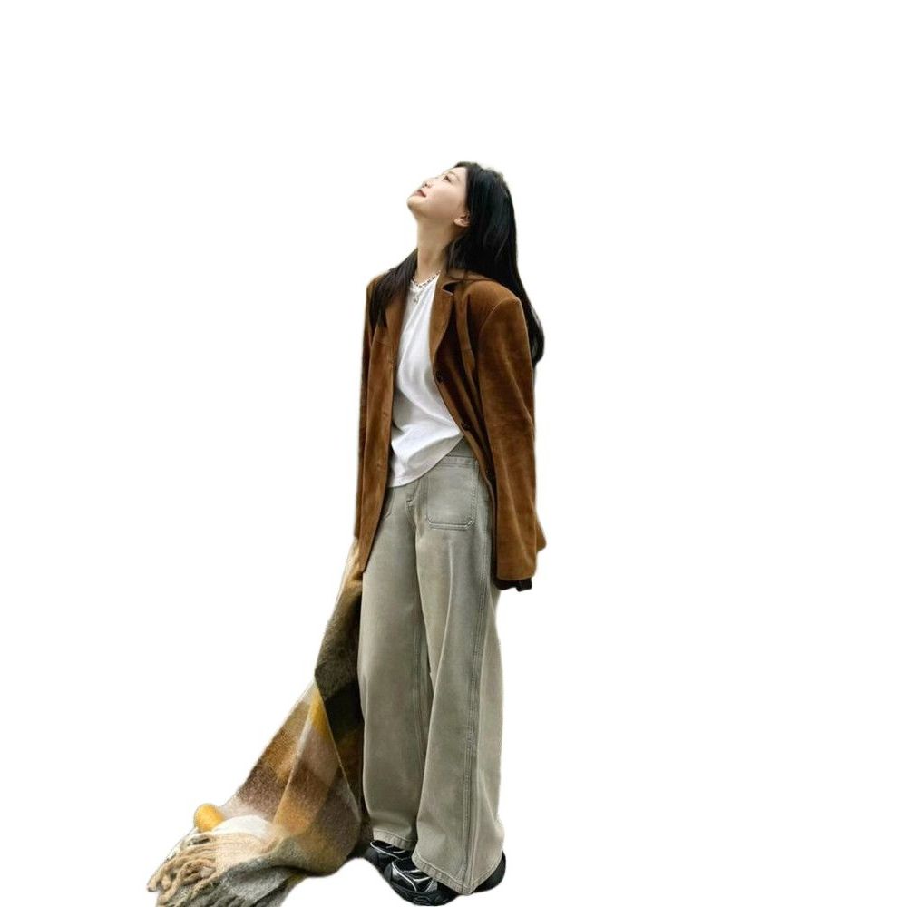 여성 자켓 가을 스웨이드 고퀄리티 블레이저 정장자켓 갈색 S 40 - 52.5kg - 상품 이미지