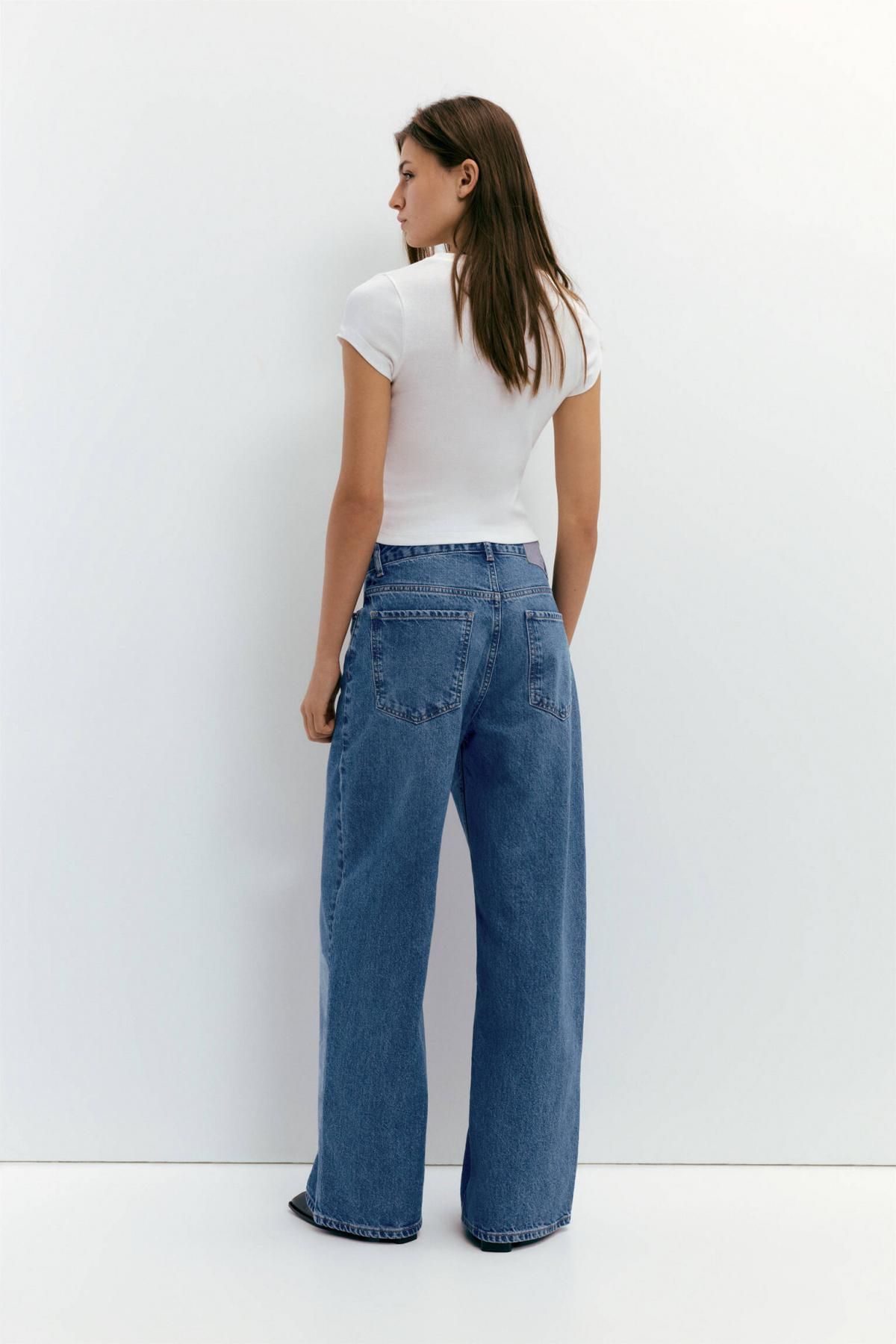 풀앤베어 플라워 레이저 프린트 데님 배기 진 7683/389 MEDIUM BLUE - 상세 이미지 3