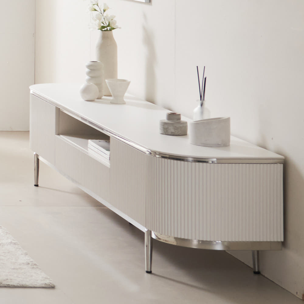 밀크 세라믹 템바보드 TV거실장 낮은 티비다이 티비장 2000, 화이트 실버