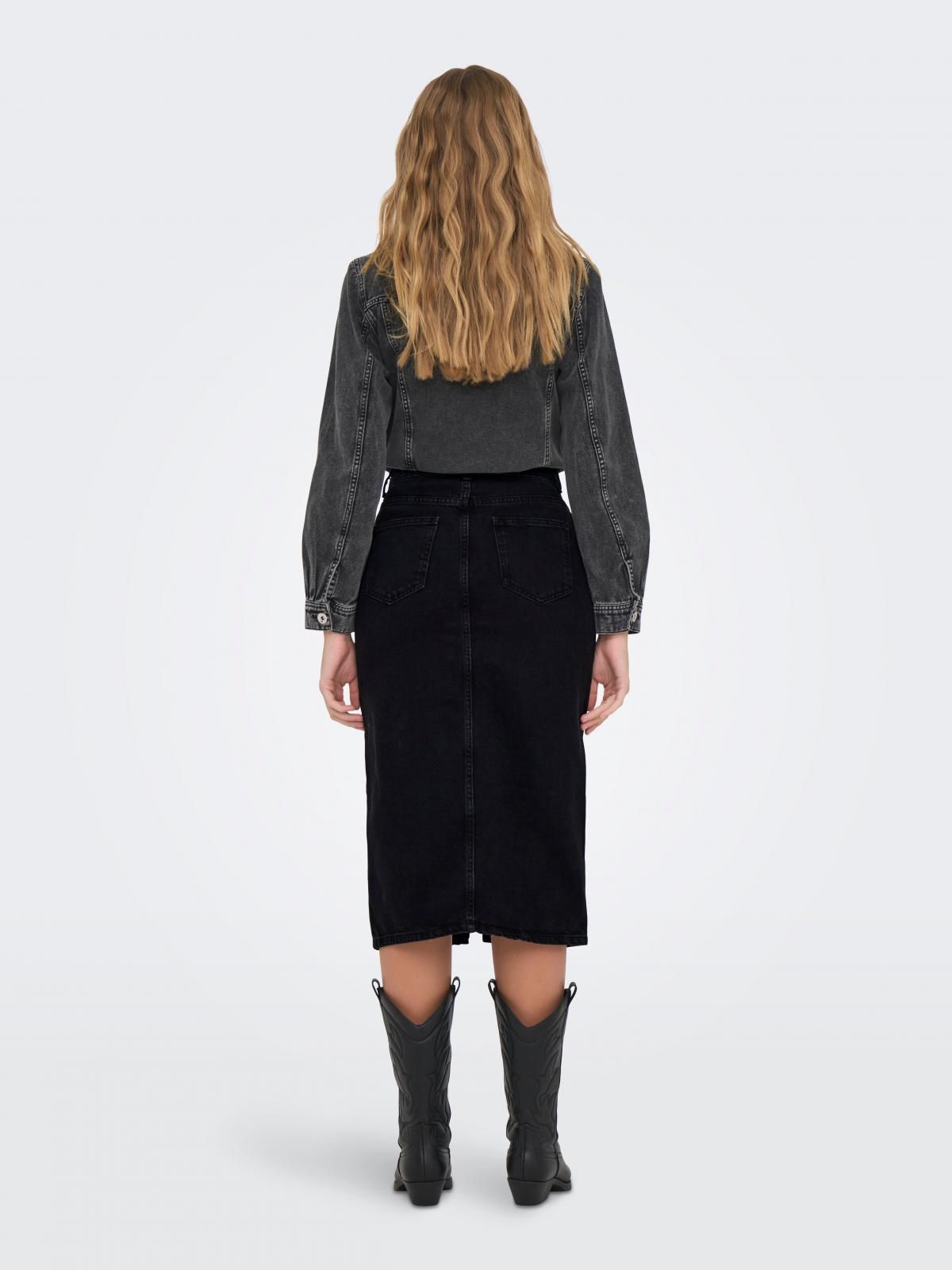 온리 블랙 데님 미디 스커트 슬릿 15319268_8183 BLACK / WASHED BLACK - 상세 이미지 2
