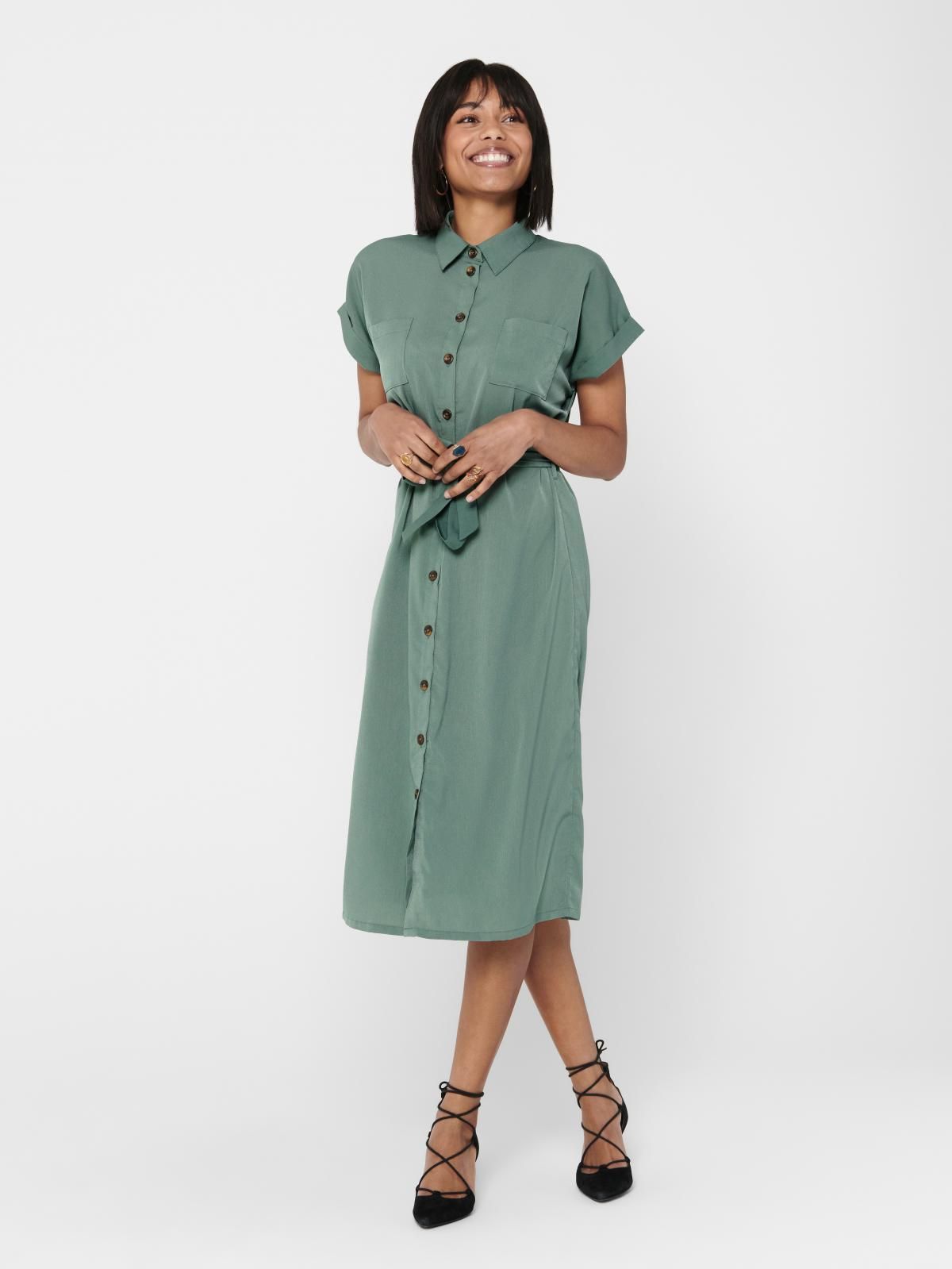 온리 트렌디 벨트 미디 셔츠 원피스 15191953_1619 GREEN / LAUREL WREATH - 메인 이미지