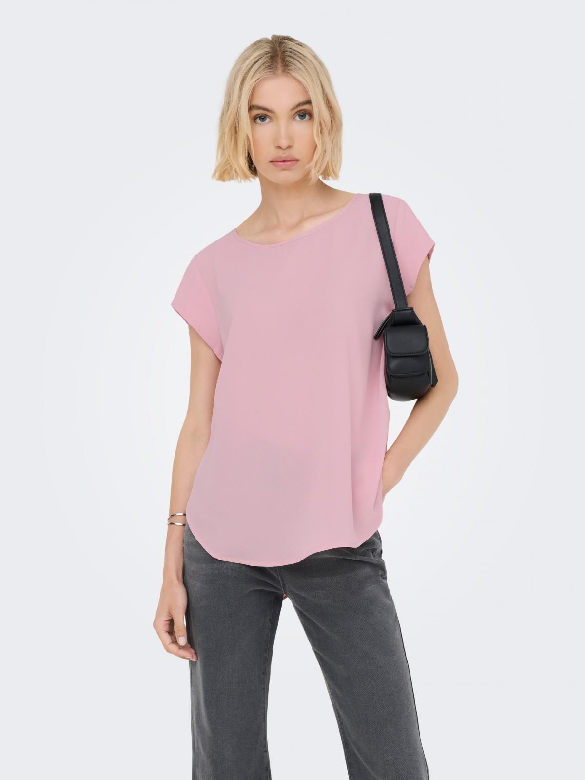 온리 라운드넥 반팔 테크니컬 핑크 블라우스 15142784_8263 RED / BLEACHED MAUVE - 상세 이미지 2