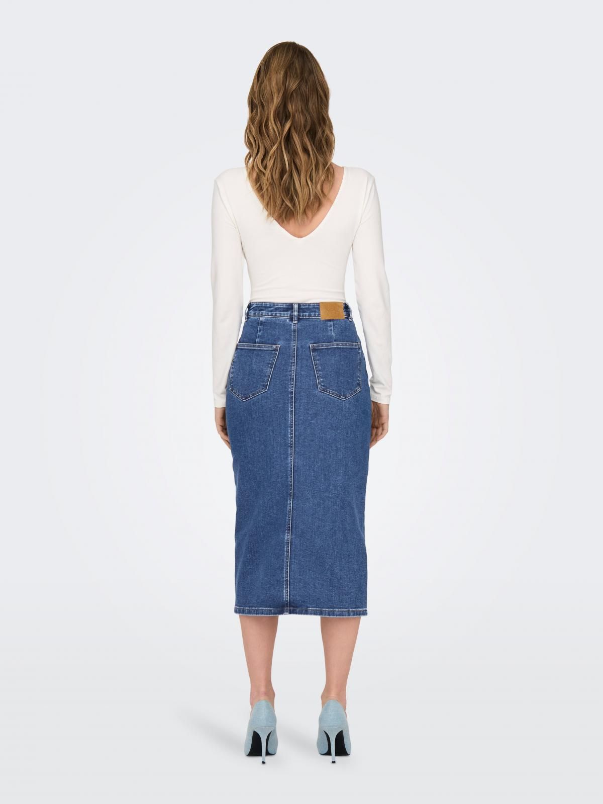온리 데님 미디 트렌디 슬릿 스커트 15324365_2115 BLUE / MEDIUM BLUE DENIM - 상세 이미지 2