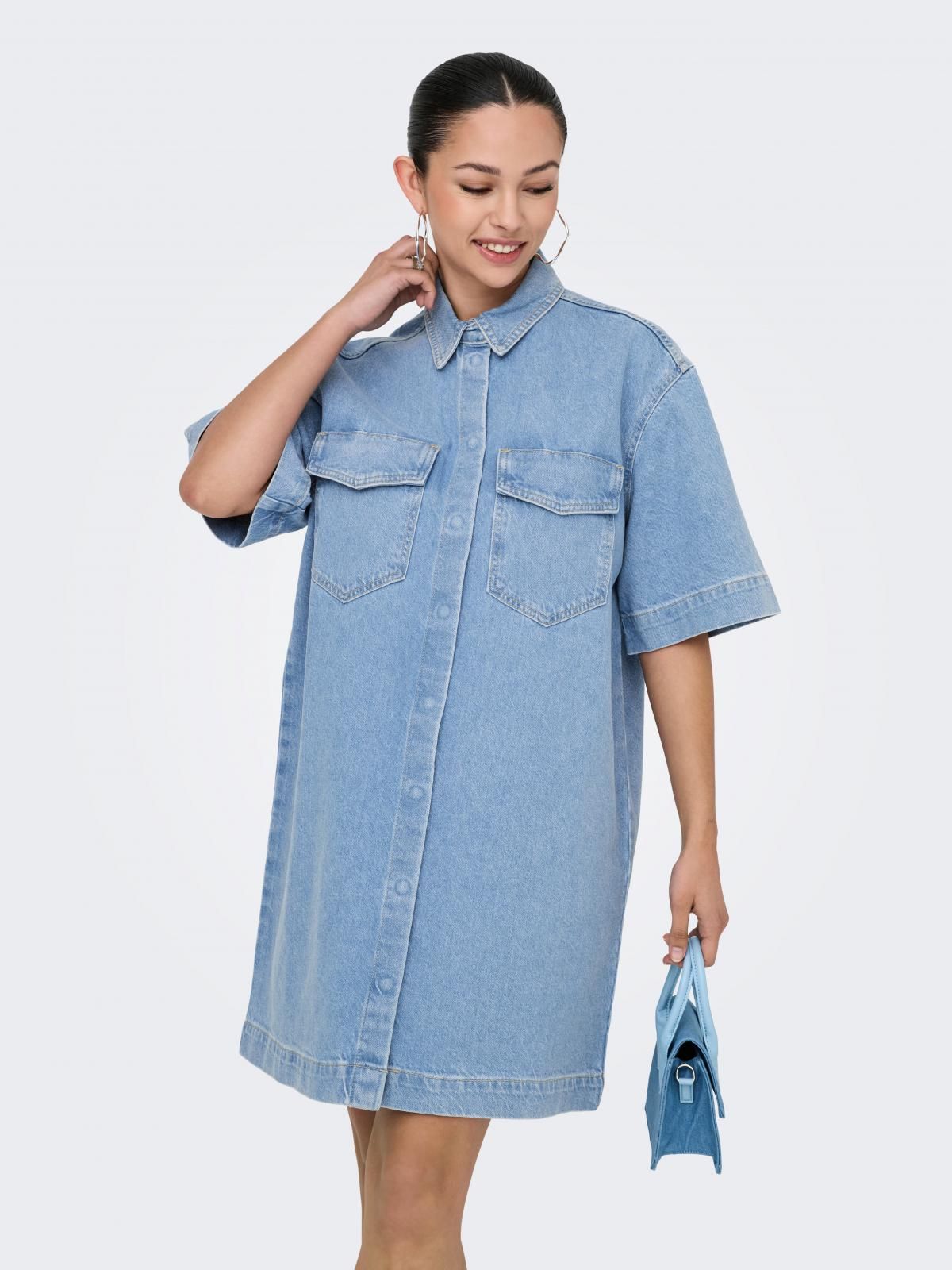 온리 연청 데님 릴렉스핏 셔츠 미니 원피스 15327766_2116 BLUE / LIGHT BLUE DENIM - 상품 이미지