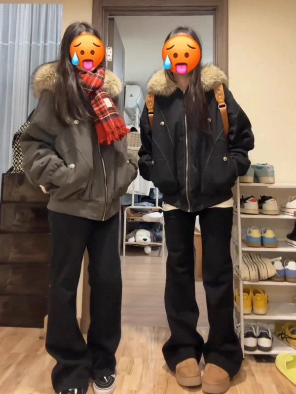 여성 루즈핏 오버핏 인조퍼 후드 지퍼 여밈 롱슬리브 도톰한 보온성 겨울 패딩 점퍼 아우터 캐주얼 데일리룩 - 상품 이미지
