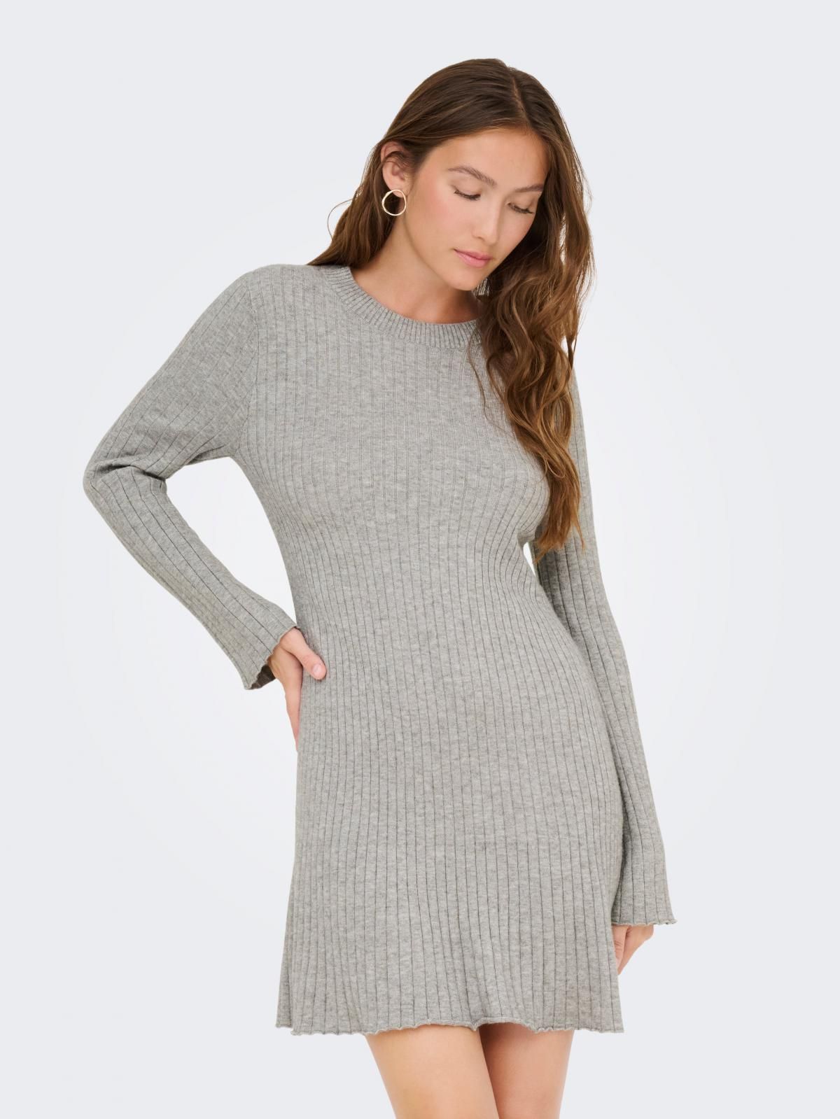 온리 테크니컬 라운드넥 니트 미니 원피스 15352211_2382 GREY / MEDIUM GREY MELANGE - 상품 이미지