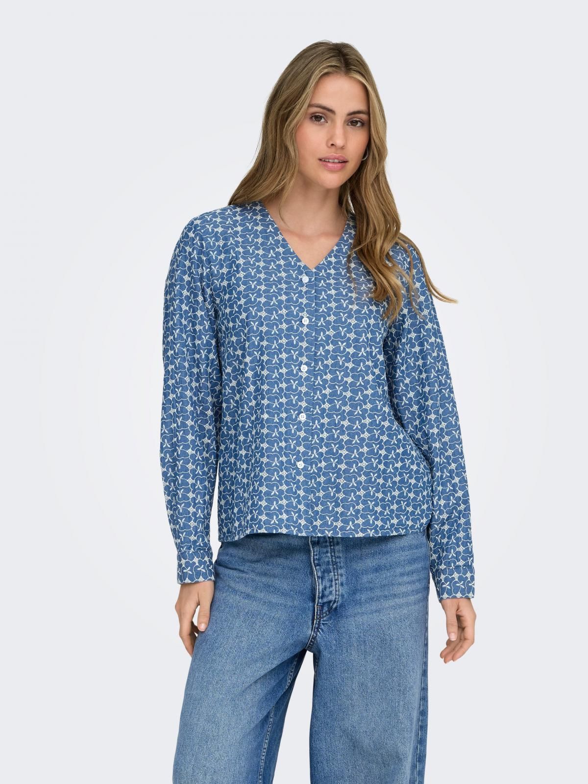 온리 에스닉 패턴 데님 셔츠 15366772_2115_1245092 BLUE / MEDIUM BLUE DENIM - 상품 이미지