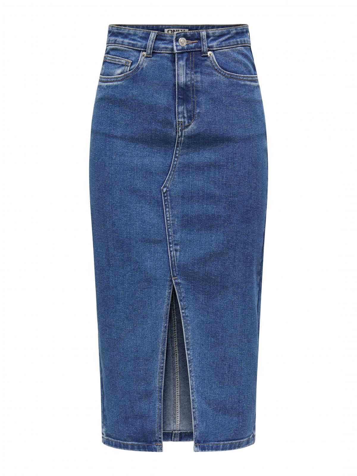 온리 데님 미디 트렌디 슬릿 스커트 15324365_2115 BLUE / MEDIUM BLUE DENIM - 상세 이미지 3