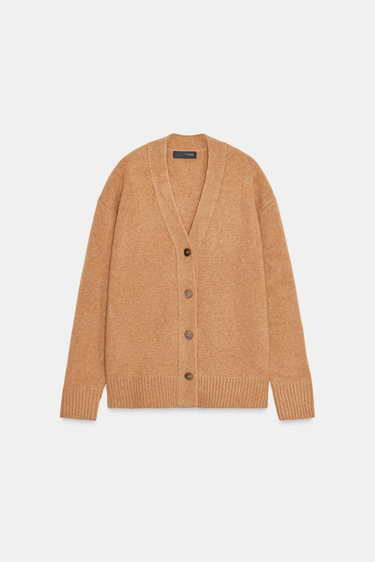 자라 오버사이즈 울 브이넥 가디건 베이지 5755/104 DARK CAMEL - 메인 이미지