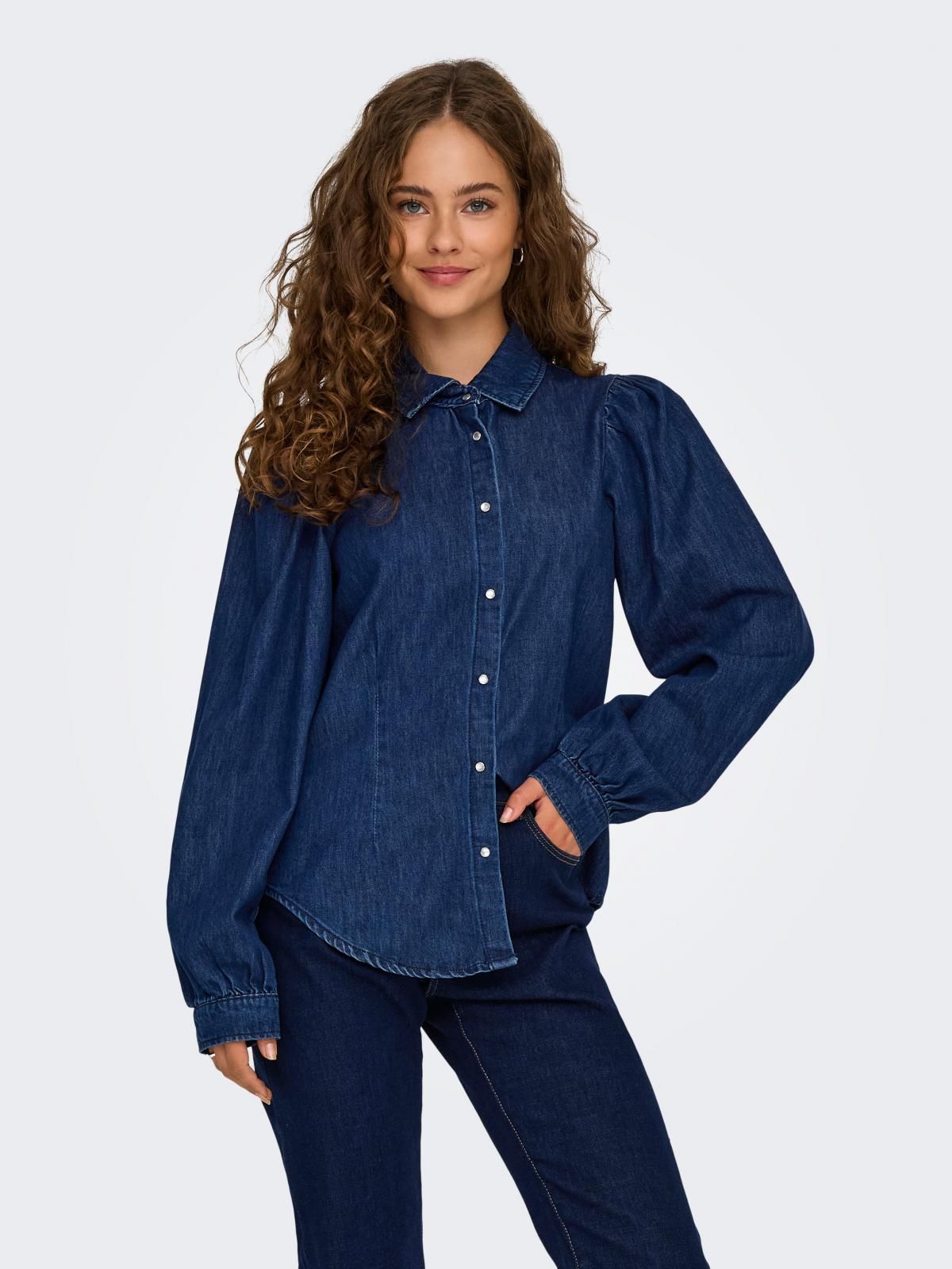 온리 트렌디 벌룬 슬리브 데님 셔츠 15360574_2114_1228315 BLUE / DARK BLUE DENIM - 상세 이미지 2