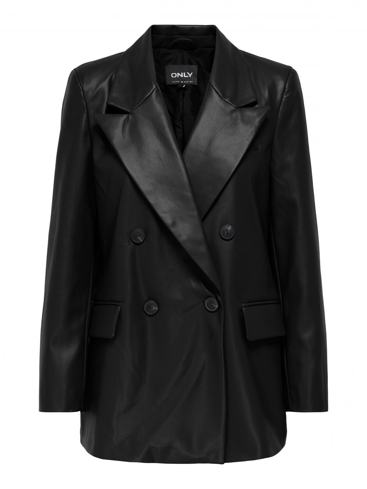 온리 페이크레더 더블브레스트 블랙 블레이저 15348943_2161 BLACK / BLACK - 상세 이미지 3
