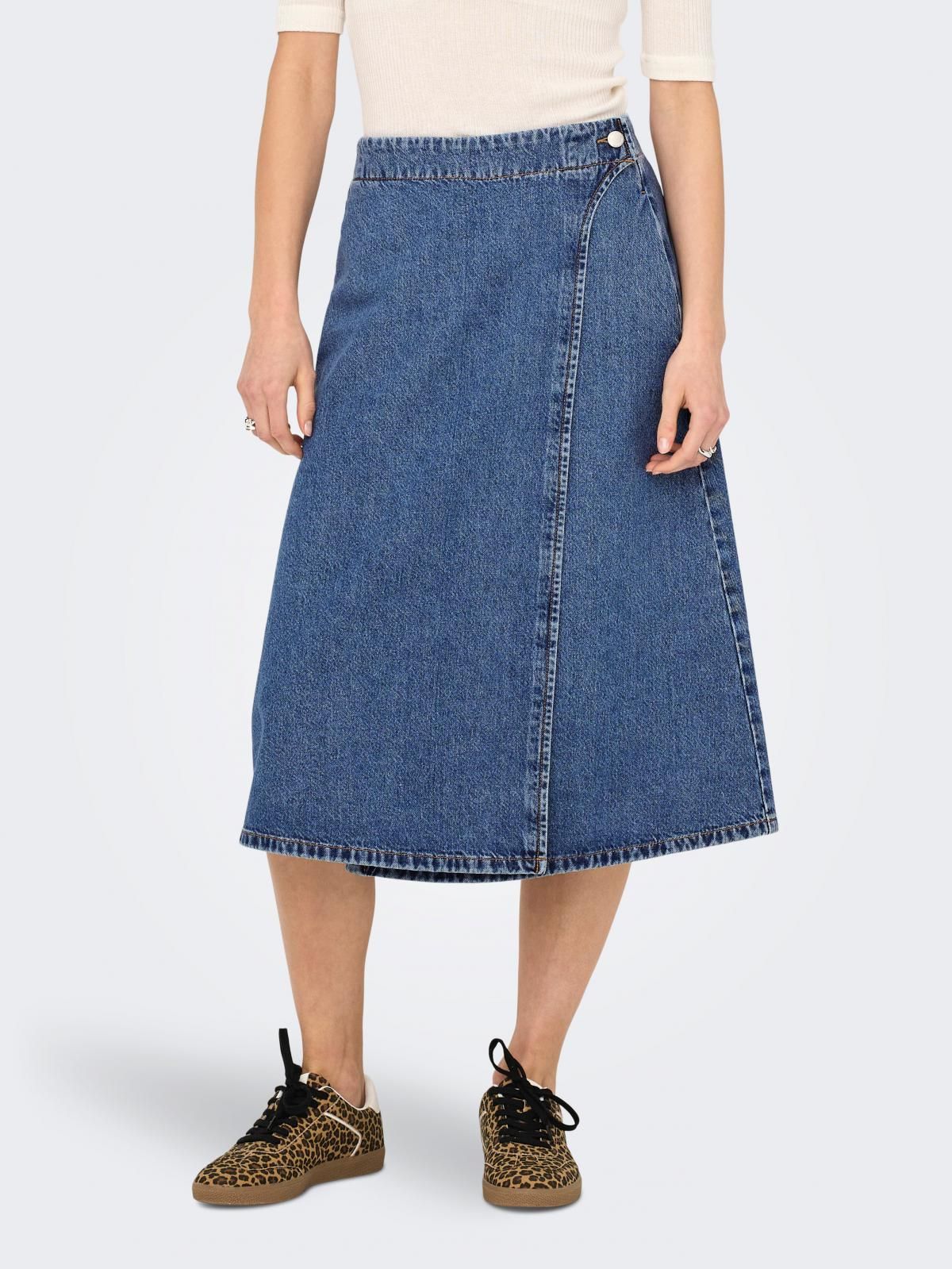 온리 데님 랩스타일 밴딩 미디 스커트 15350339_2115 BLUE / MEDIUM BLUE DENIM - 상품 이미지