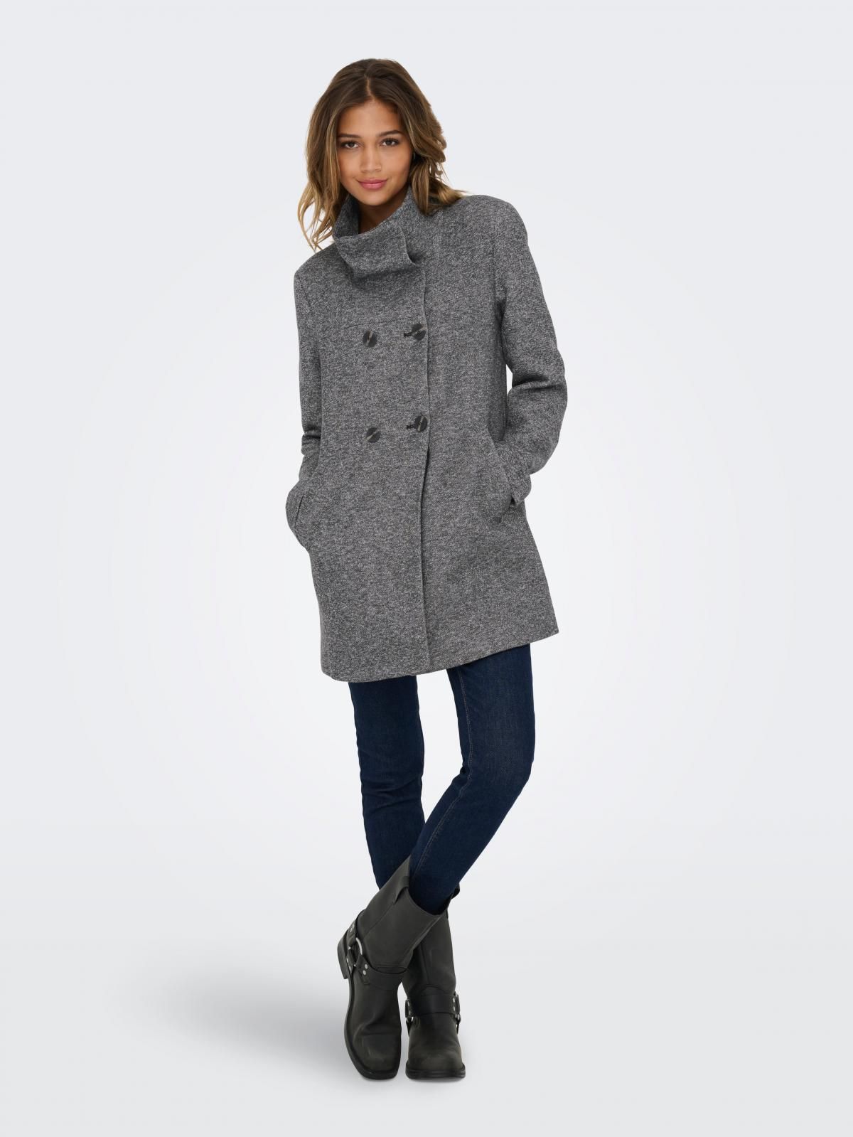 온리 테크니컬 하이넥 더블버튼 롱코트 15321868_2383_1106900 GREY / DARK GREY MELANGE - 상세 이미지 5