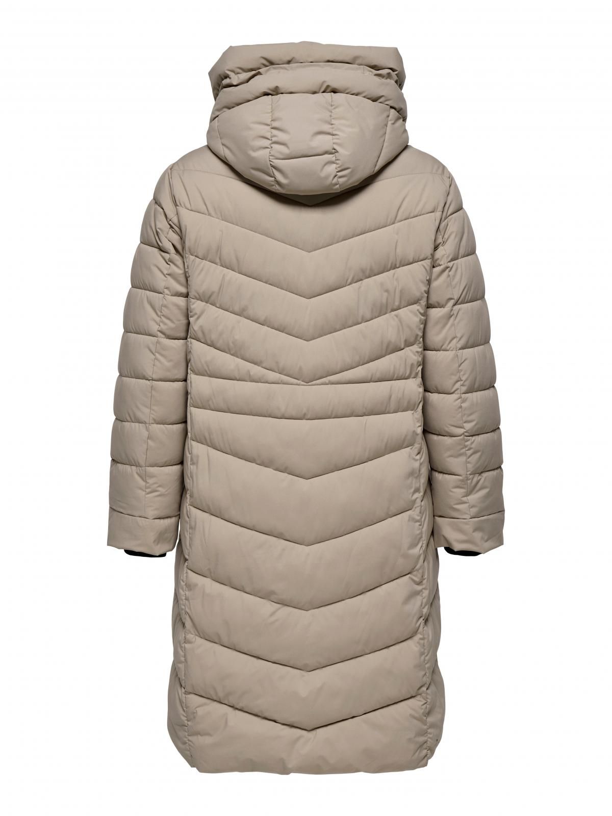 온리 테크니컬 퀼팅 롱 코트 후드 15354594_111 BROWN / SILVER MINK - 상세 이미지 4