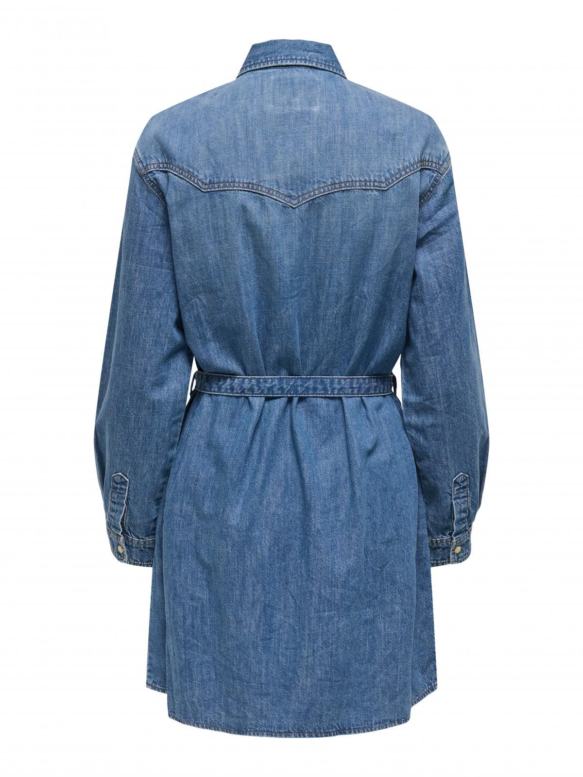 온리 데님 셔츠카라 벨티드 미니 원피스 15354317_2115 BLUE / MEDIUM BLUE DENIM - 상세 이미지 5